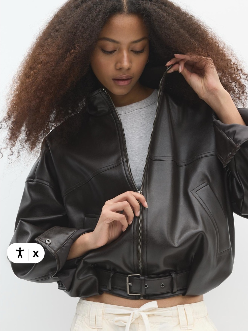 Stradivarius Brown Leather Effect Balloon Jacket NWT M